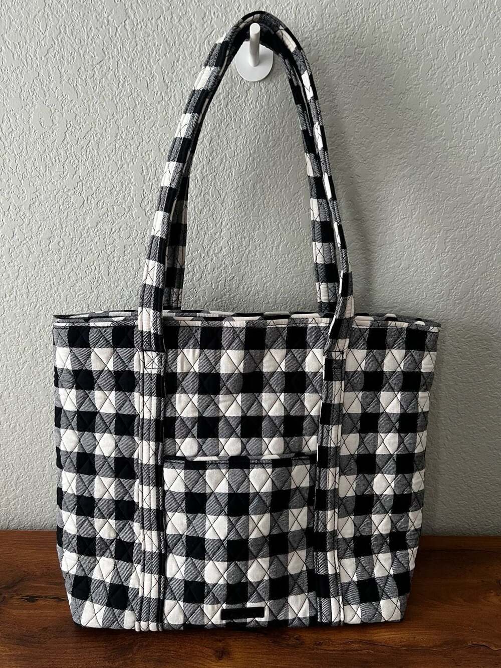 Vera Bradley Tote Bag Black White Buffalo Plaid Quilted